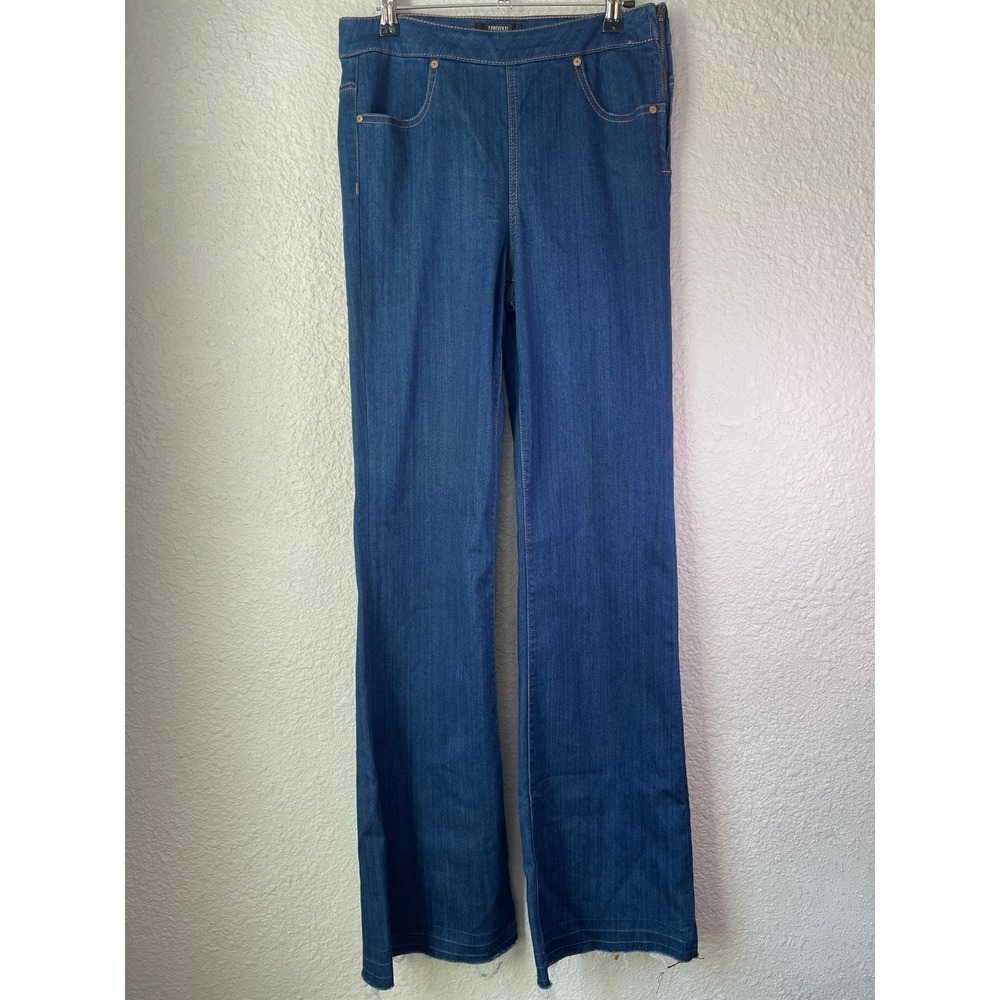 Forever 21 Denim‎ Jeans Wide Leg Raw Hem Dark Wash Casual Pants Size 28
